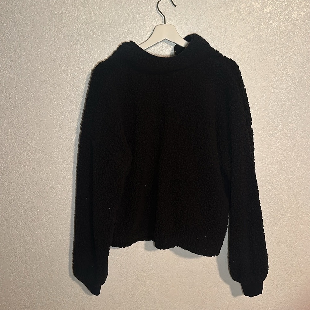 Thread & Supply Black Cropped 1/4 Zip Pop Over Sherpa Size XXL - Picture 5 of 7
